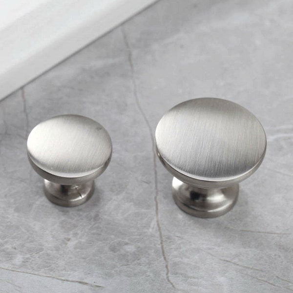 Moden Brushed Nickel Steel Cabinet Knobs Small Round Wardrobe Door Knobs Silver Bathroom Vanity Pulls Simple Minimalist Kitchen Hardware