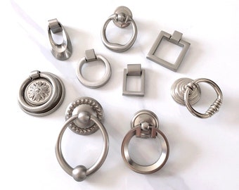 Drawer Knobs Pulls Dresser Knob Drawer Pull Handles Kitchen Cabinet Door Knobs Handle Silver Nickel Steel Drop Ring Pendant ARoseRambling