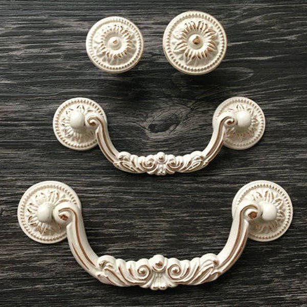 3.75" 5" Drop Bail Dresser Pulls Drawer Pull Handles Creamy White Gold Kitchen Cabinet Door Pulls Handles Knobs Handle Shabby Chic 96 128 mm