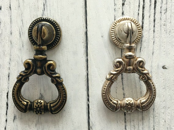 Drop Ring Knob Pull Antique Silver Bronze Dresser Knobs Drawer Etsy