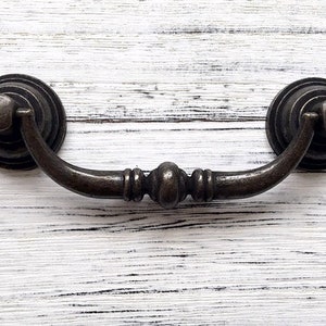 3.5 4.25 Vintage Look Drop Bail Swing Drawer Pull Handles Knob Dresser Pulls Dark Antique Bronze Cabinet Handle 3 1/2 4 1/4 90 108 mm image 3