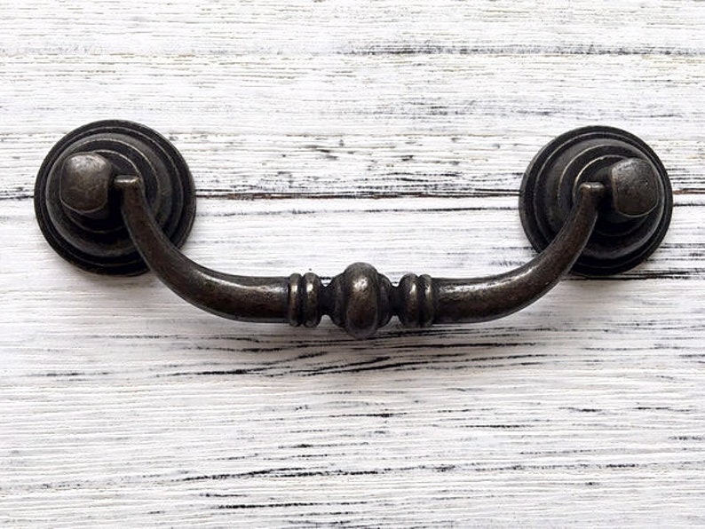 3.5 4.25 Vintage Look Drop Bail Swing Drawer Pull Handles Knob Dresser Pulls Dark Antique Bronze Cabinet Handle 3 1/2 4 1/4 90 108 mm image 3