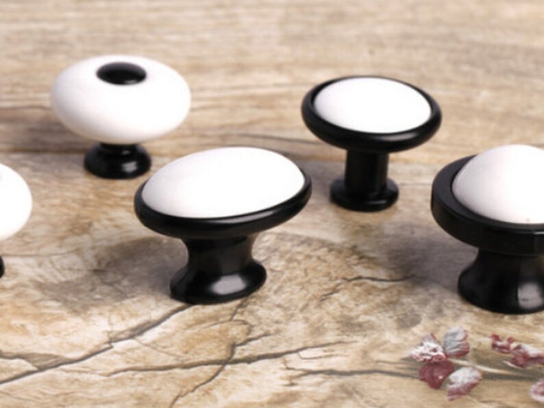 Dresser Knobs Drawer Knob Pulls Handles / Black White Ceramic Etsy
