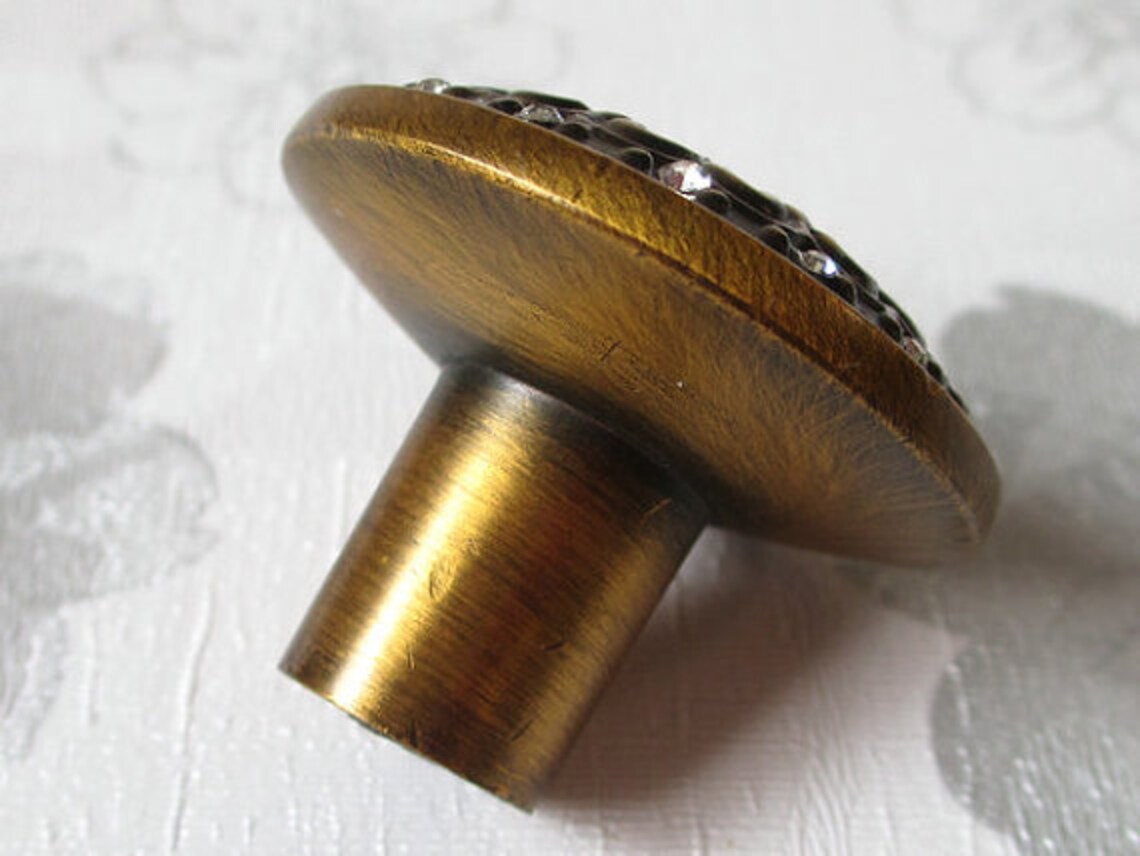 Antique Brass Crystal Knobs / Glass Dresser Knob Drawer Knobs Etsy