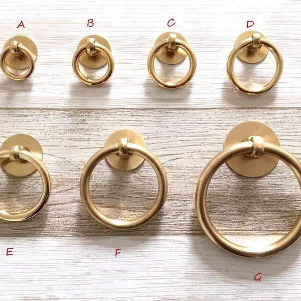 Brass Ring Knob Brass Drawer Pull Knobs Pull Cabinet Knob Pulls Dresser Knobs Drop Ring Vintage Style Retro Mid Century ARoseRambling