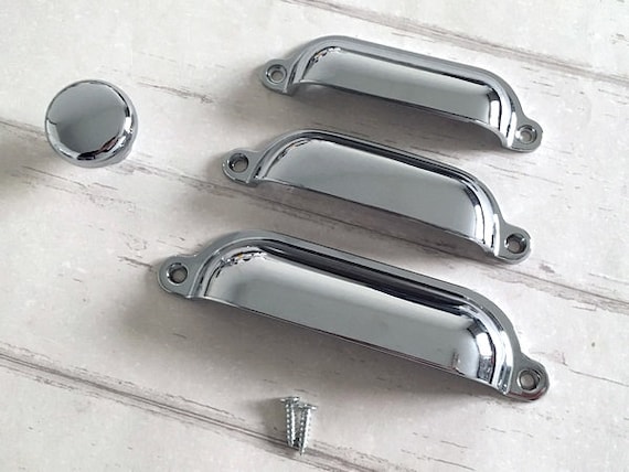 3.5 3.75 4.75 Silver Cup Handle Chrome Dresser Drawer Pulls