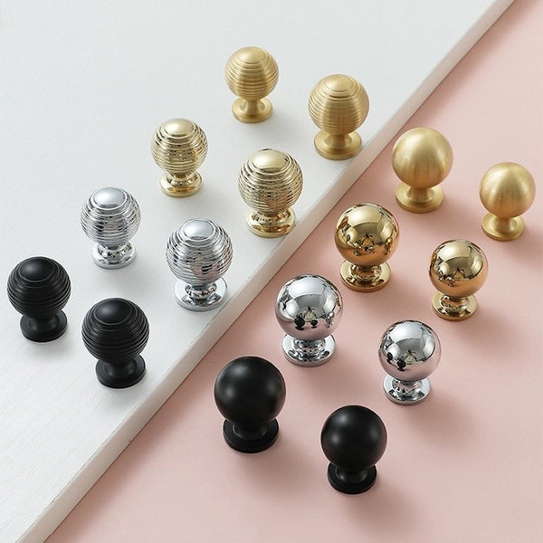 Modern Brass Sphere Ball Knobs Polished Gold Silver Black Stylish Dresser Drawer Knob Decorative Cupboard Pulls Kitchen Cabinet Hardware