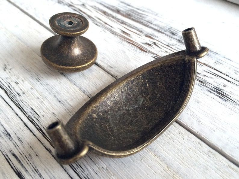 2.75 Antique Brass Cup Bin Drawer Pulls Handles Dresser Etsy
