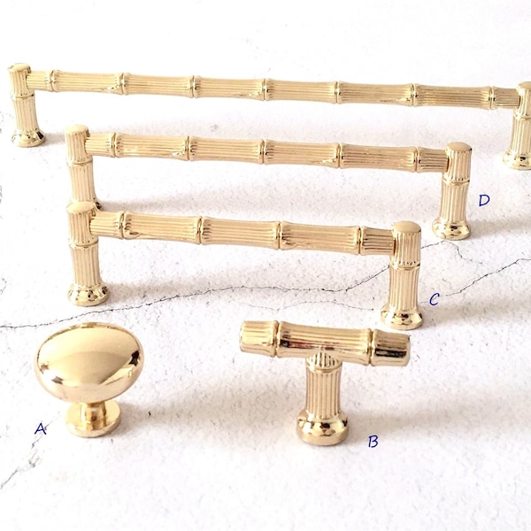 3.75" 5" 7.5" Gold Bamboo Handle Drawer Handles Dresser Pull Drawer Pulls Bamboo Cabinet Handle Kitchen Hardware Polished Gold 96 128 192 mm