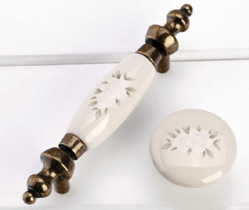 3 Dresser Knobs Pull Ceramic Drawer Pulls Handles Etsy