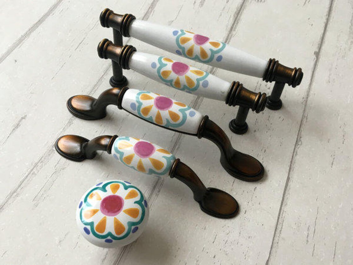 3 3.75 5 Ceramic Drawer Pull Handles Floral Etsy