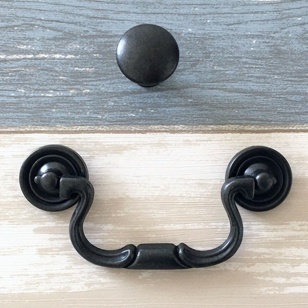 4" Drawer Pull Vintage Style Dresser Pull Drop Bail Drawer Pulls Handles Cabinet Retro Swing Handle Antique Black Hardware ARoseRambling