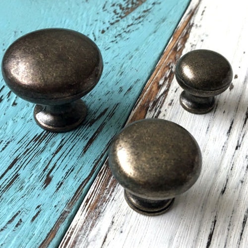 Vintage Look Tiny Knob Small Knobs Dark Antique Bronze Drawer Etsy