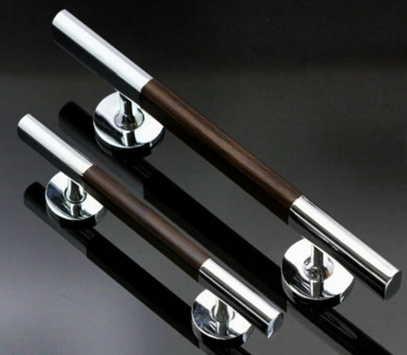 Modern Handle Door Handles Shiny Silver Chrome Wood Look Etsy