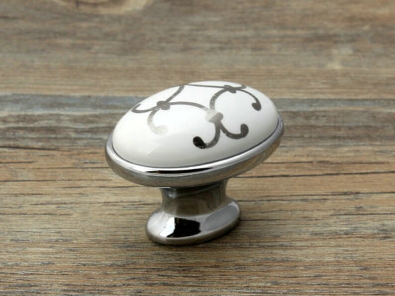 Dresser Knob Drawer Knobs Pulls Handles Silver White Ceramic Etsy