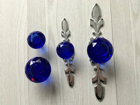 Blue Crystal Knob Rhinestone Dresser Knobs Glass Drawer Knob Etsy