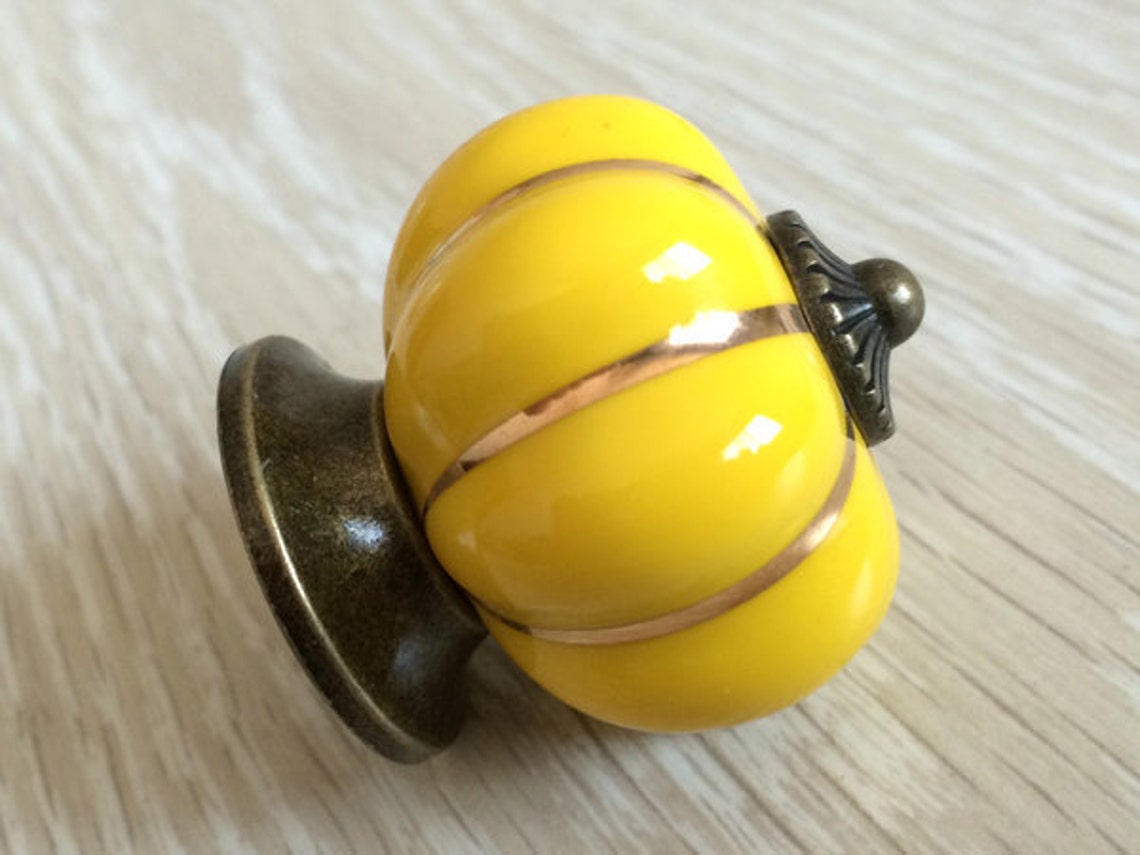 Dresser Knob Drawer Knobs Pulls Handles / Yellow Porcelain Etsy