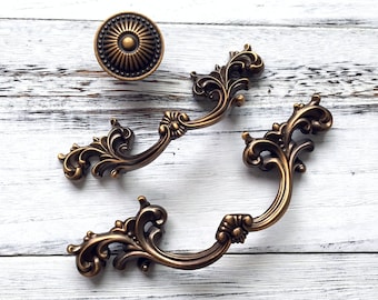 2.5" 3.75" Drawer Pull Handles Knobs Dresser Pulls Antique Brass Copper Cabinet Knob French Provincial Drawer Pull 64 96 mm ARoseRambling