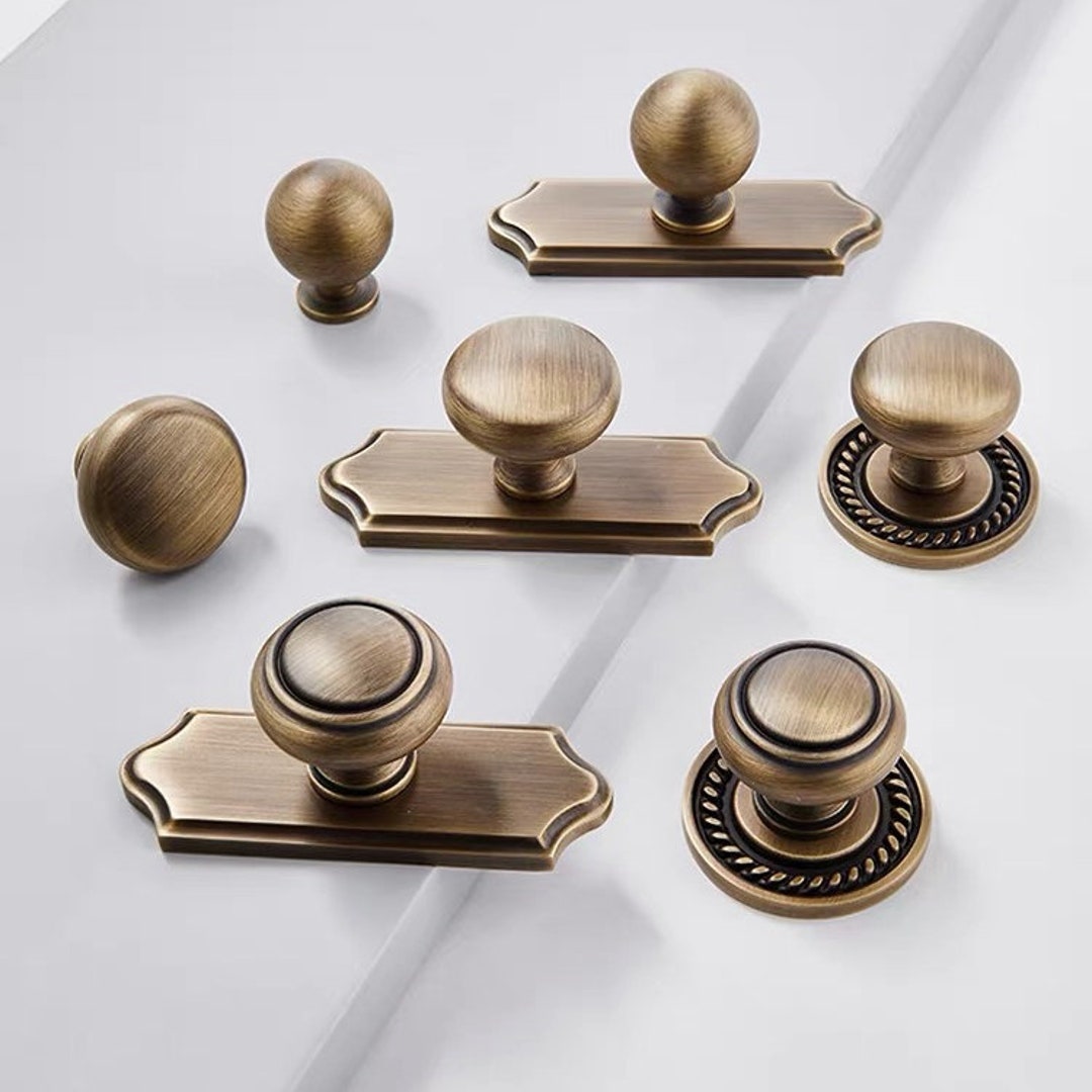 Brass Antique Bronze Drawer Knobs MCM Door Knob Backplate Rosette Retro