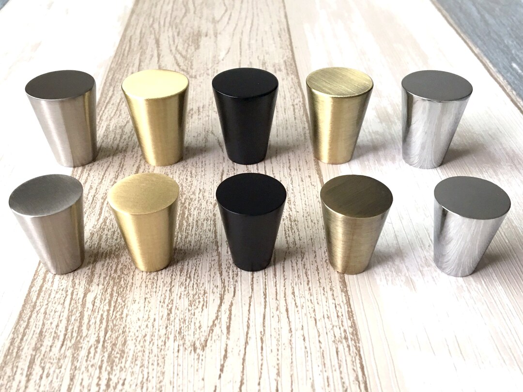 Taper Shaped Drawer Pull Brushed Gold Conical Knob Matte Black Drawer