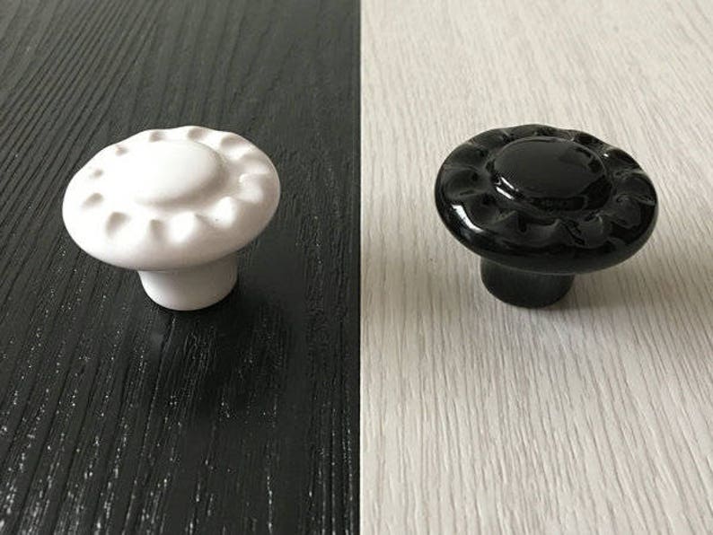 Kitchen Cabinet Door Knobs White Black Ceramic Dresser Knob - Etsy