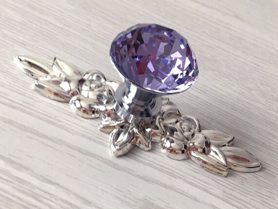 Purple Glass Knob Crystal Drawer Knobs Dresser Knobs Etsy