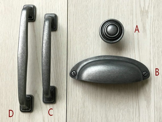Antique Black Silver Cabinet Pulls Handles Drawer Knob Pulls Etsy