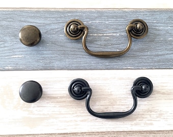 3.5"  Vintage Style Drop Swing Bail Dresser Drawer Pulls Antique Black Bronze Farmhouse Kitchen Handles Retro Cabinet Door Knob 3 1/2" 89 mm