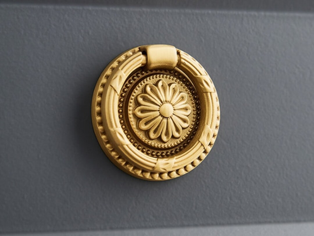 Brass Drawer Pull Knob Drop Ring Brass Dresser Knobs Retro Mid Century