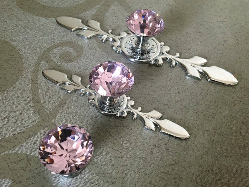 Pink Glass Crystal Knob Rhinestone Dresser Knobs Drawer Knob Etsy
