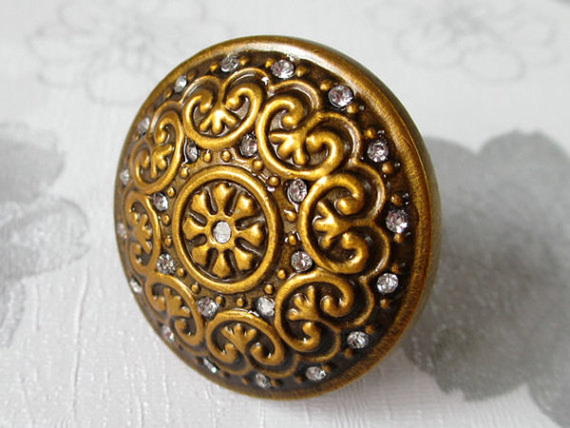 Antique Brass Crystal Knobs / Glass Dresser Knob Drawer Knobs Etsy