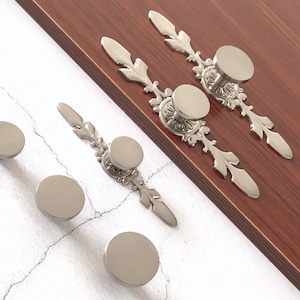 Nickel Cabinet Knob Steel Brushed Drawer Knobs Pulls Handles Circle Pull Back Plate Cabinet Knobs handle Vanity Pull Modern Kitchen Hardware