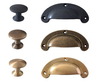 Brass Vintage Style Drawer Pull Cup Shell Dresser Pulls Knobs Handles Hardware Antique Bronze Black Retro Classic Cabinet Knob Pulls Handles