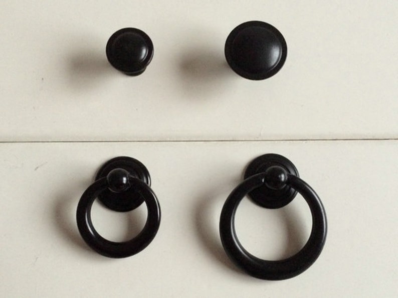 Small Tiny Black Dresser Knob Drop Rings Pull Knobs Drawer Pulls Handles Ring Kitchen Cabinet Door Vintage Furniture Hardware