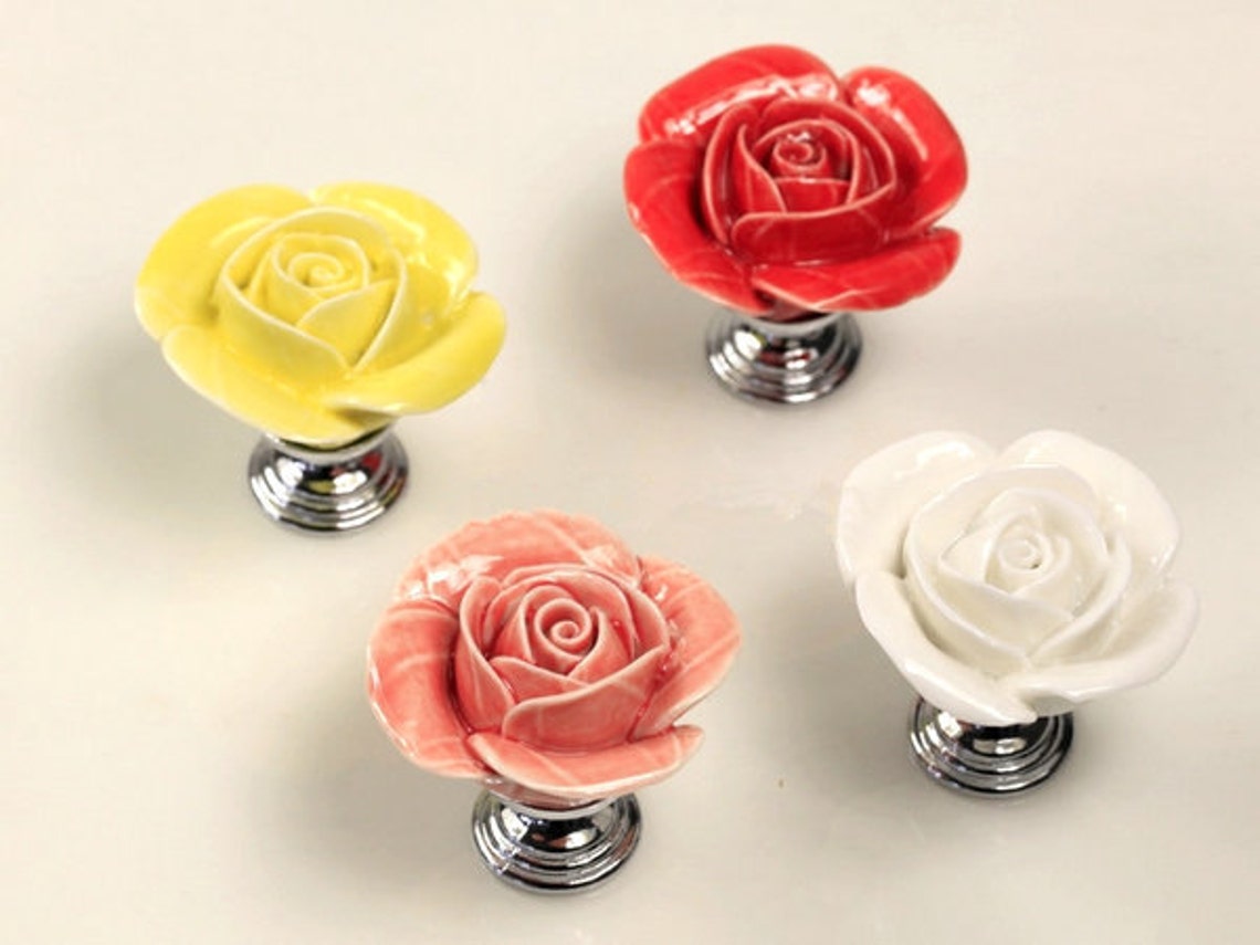 Pink Rose Dresser Knob Drawer Knobs Pull Floral Purple Red Etsy