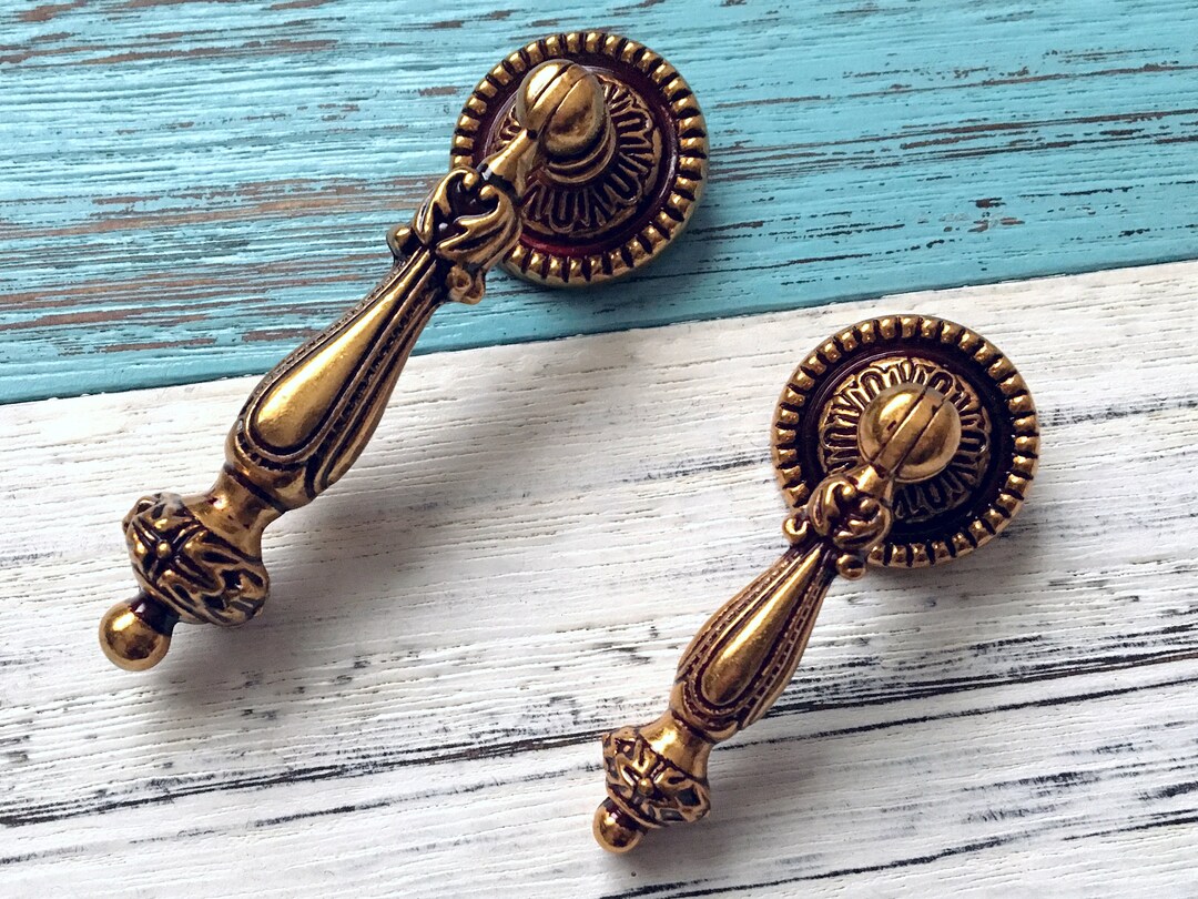 Antique Gold Brass Drop Drawer Knob Pulls Dresser Knobs Pull Handles Kitchen Pulls