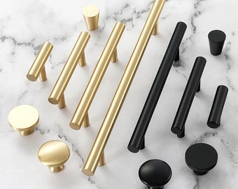 Brass Cabinet Bar Pulls Black Dresser Knobs Golden Wardrobe Handles MCM Modern Kitchen Hardware 64 76 96 128 160 192 256 320 mm 2.5" 3"