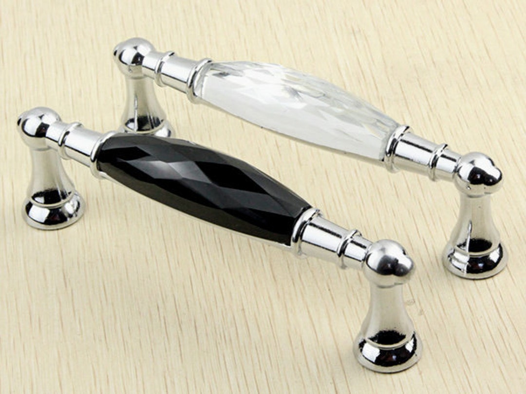 3.75 5 Clear Black Glass Dresser Pulls Drawer Pull Handles Crystal