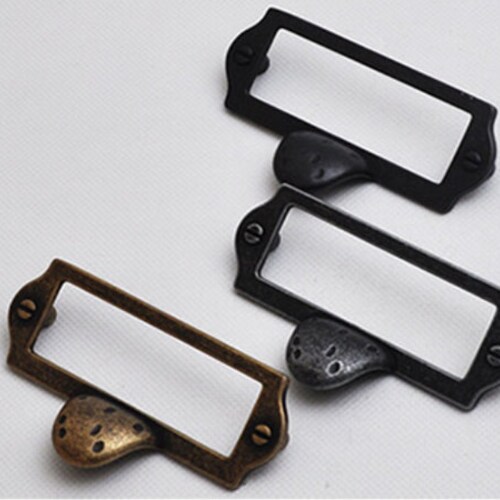 3 Drawer Pull Handles Pulls W. Card Holder Retro Etsy