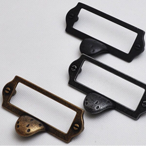 Retro Zinc Alloy Cabinet Label Holders – 4-Pack, File Drawer Name Card Frames, 90x43mm