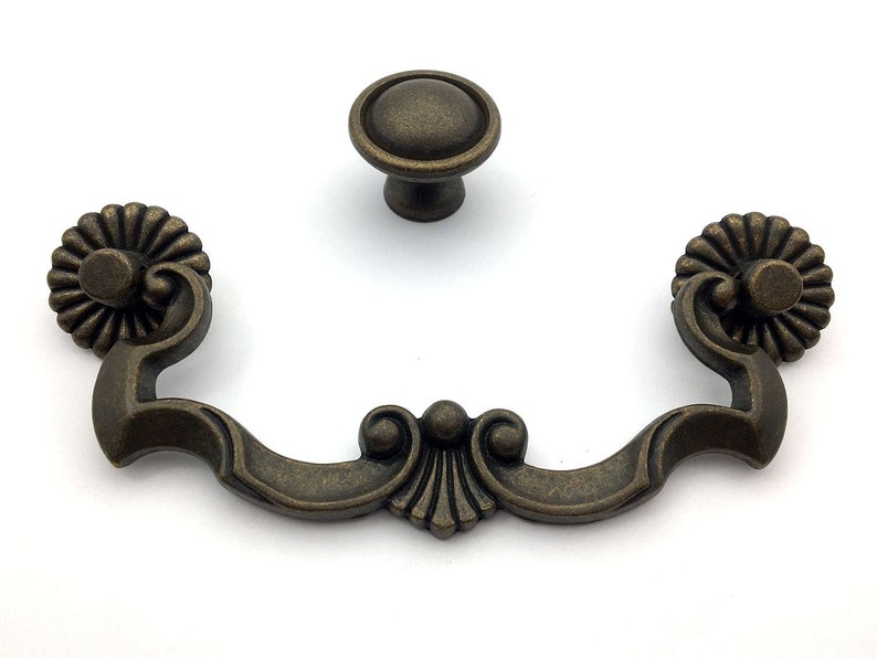 4 1/2 Rustic Drop Bail Drawer Knobs Pulls Handles Dresser Knob Antique Bronze Cabinet Door Pulls 4.5 114 mm ARoseRambling Vintage Style image 1