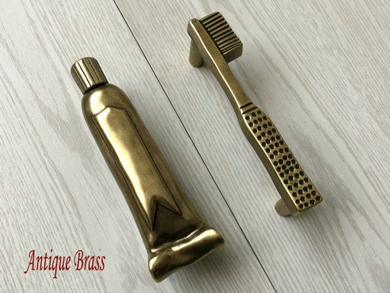 3 Drawer Pull Handles Bathroom Cabinet Door Handle Antique Black Silver Pewter Brass Rustic Knob Toothbrush Toothpaste ARoseRambling 76 mm