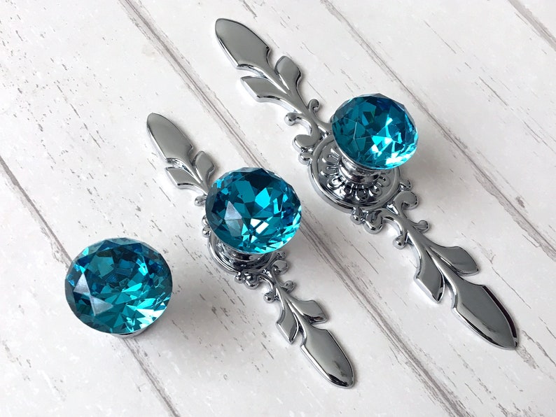 Blue Glass Knobs Crystal Knob Rhinestone Dresser Knobs Drawer Etsy