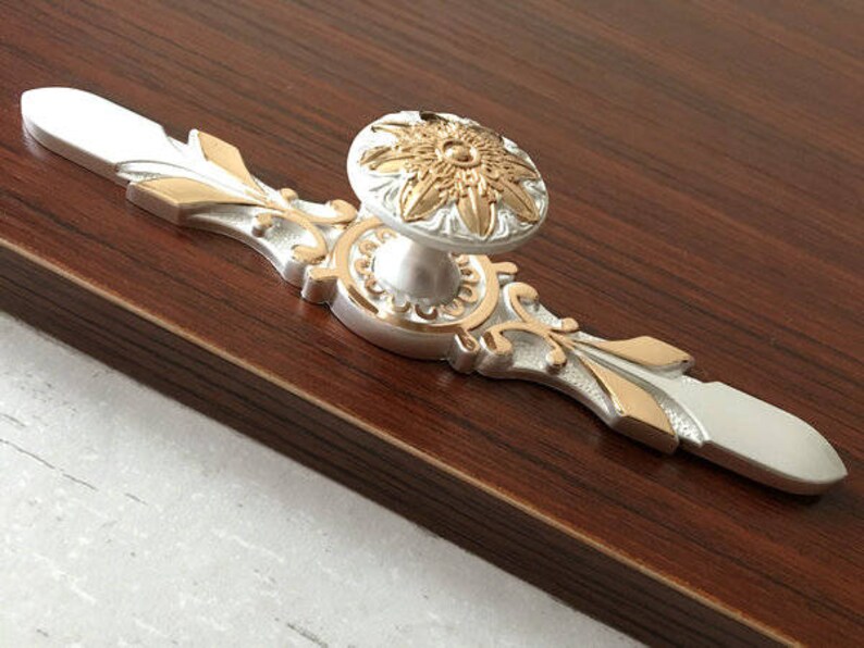 Shabby Chic Dresser Knobs Gold Flower Drawer Knob Pulls Etsy