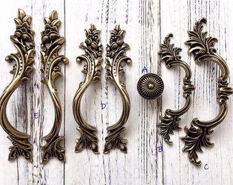 Antique Bronze Cabinet Door Handle Pulls Drawer Pull Handles Dresser Pull Kitchen Retro Leaf Leafy French Provincial Vertical ARoseRambling