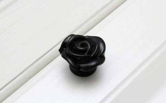 Black Rose Knobs Flower Dresser Knob, Rose Dresser Knobs