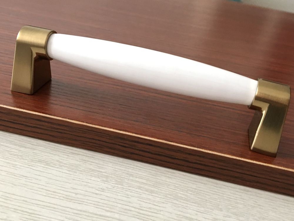 128 mm Schrankgriff Weiß Gold Messing Möbel Griff Schubladen | Etsy
