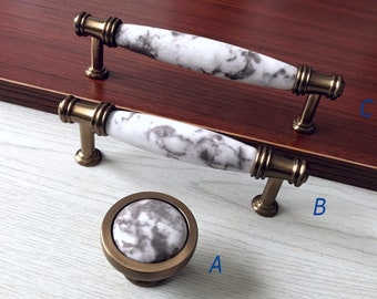 3.75" 5" Marble Look Cabinet Handles Dresser Knobs Pulls Drawer Knob Pull Kitchen Door Handle Porcelain Gold Bronze 96 128 mm ARoseRambling