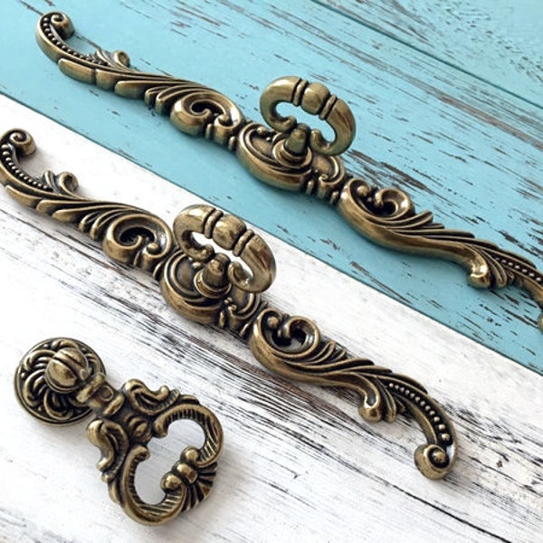 Antique Bronze Knob Vintage Style Ring Dresser Knobs Rustic Drawer Pull Handles Kitchen Cabinet Door Knobs Handle Back Plate ARoseRambling