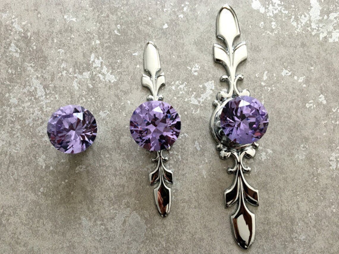 Purple Glass Crystal Knob Rhinestone Dresser Knobs Drawer Knob Etsy